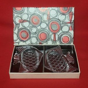 VTG Small Cut Crystal Fish Salt Cellars Sushi Dishes Set of 2